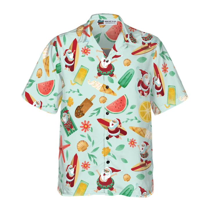 Drune | Hyperfavor Santa Surfing 2 Muster Hawaiianhemd, Weihnachtshemden Kurzarm Knopf-down Hemd für Herren und Damen