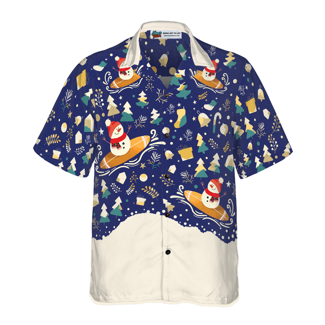 Drune | Hyperfavor Weihnachten Schneemann Surfen Hawaiian Hemd, Weihnachtshemden Kurzarm Button-Down-Hemd für Männer und Frauen