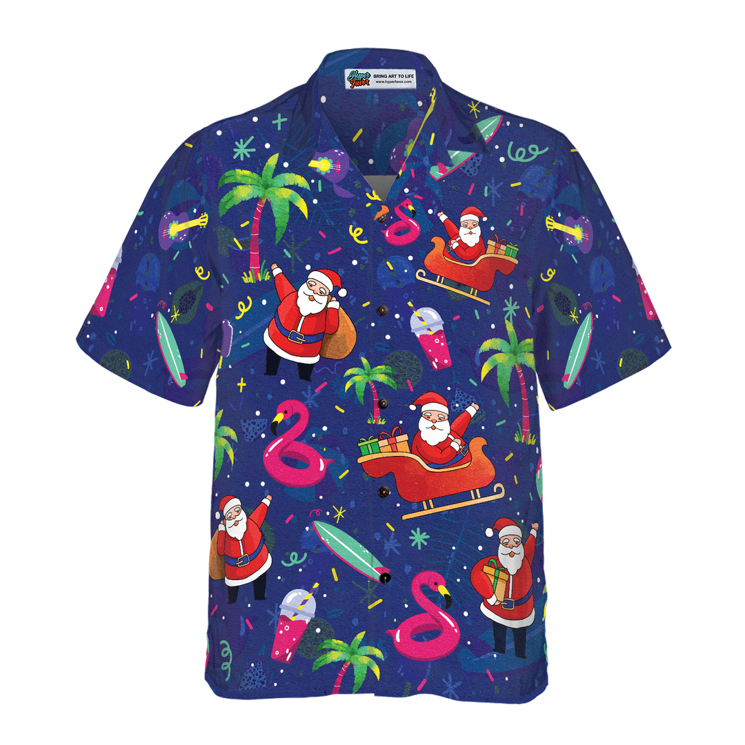 Drune | Hyperfavor Weihnachts-Hawaiian-Shirts, Santa Flamingo tropisches Mustershirt Kurzarm, Weihnachtshemd Geschenkidee für Männer und Frauen