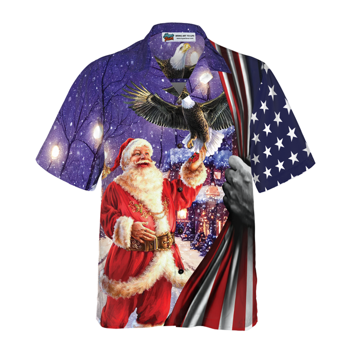 Drune | Hyperfavor Weihnachts-Hawaiian-Shirts, Santa mit Adler Shirt Kurzarm, Weihnachts-Shirt-Idee Geschenk für Männer und Frauen