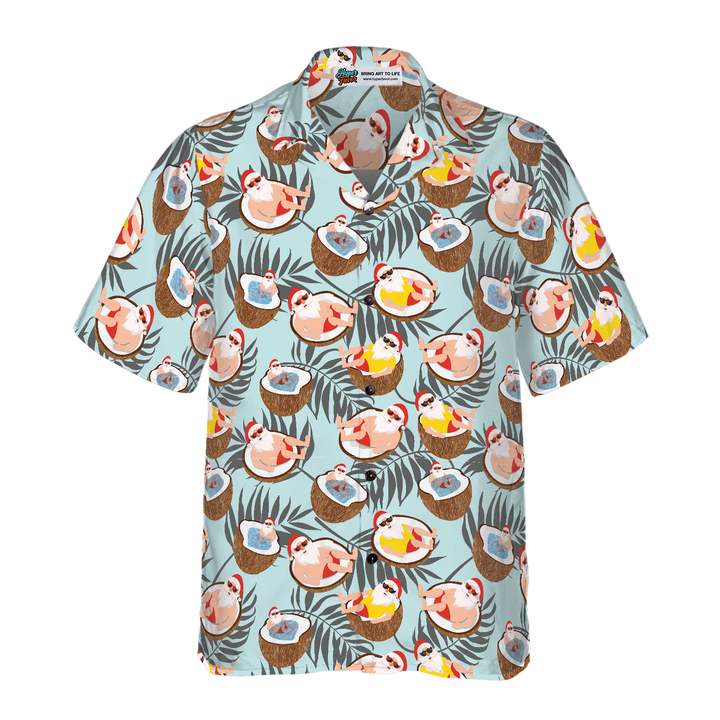 Drune | Hyperfavor Weihnachts-Hawaiian-Shirts, Weihnachtsmann mit Kokosnuss-Shirt Kurzarm, Weihnachts-Shirt-Idee Geschenk für Männer und Frauen