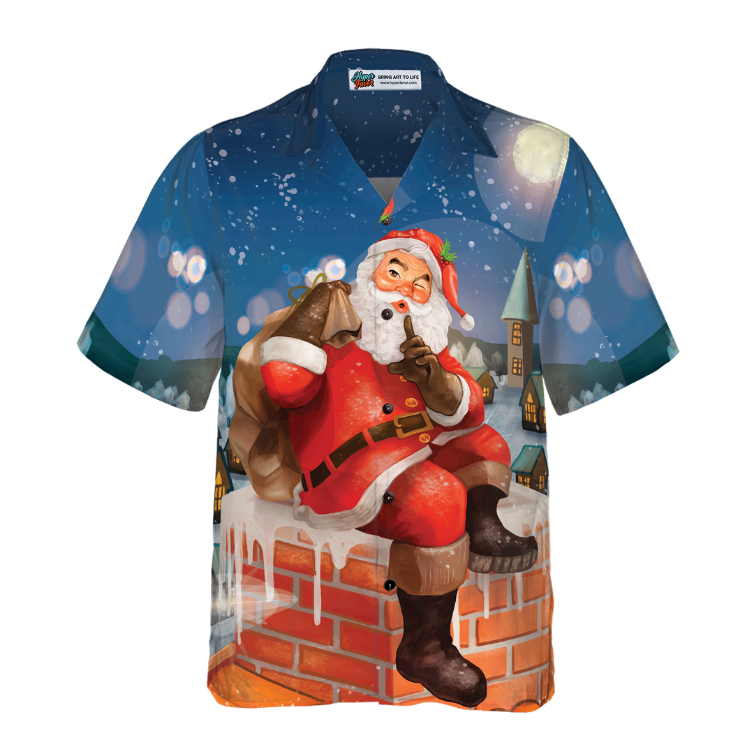 Drune | Hawaiian-Shirts, Santa mit Geschenk T-Shirt Kurzarm, Weihnachts-Shirt Geschenkidee für Männer und Frauen