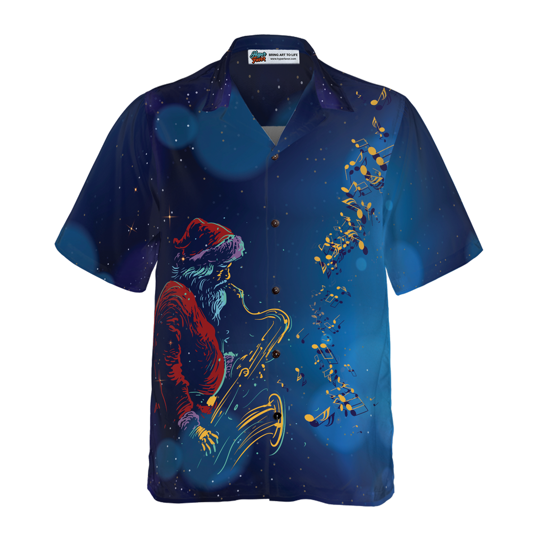 Drune | Hyperfavor Weihnachts-Hawaiihhemden, Santa Claus spielt das Saxophon Shirt Kurzarm, Weihnachtshemd Geschenkidee für Männer und Frauen
