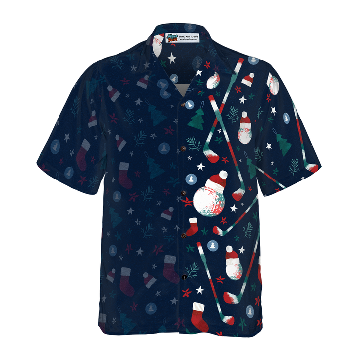 Drune | Hyperfavor Weihnachts-Golfmuster Hawaiian Shirt, Weihnachtshemden Kurzarm Button-Down Hemd für Männer und Frauen