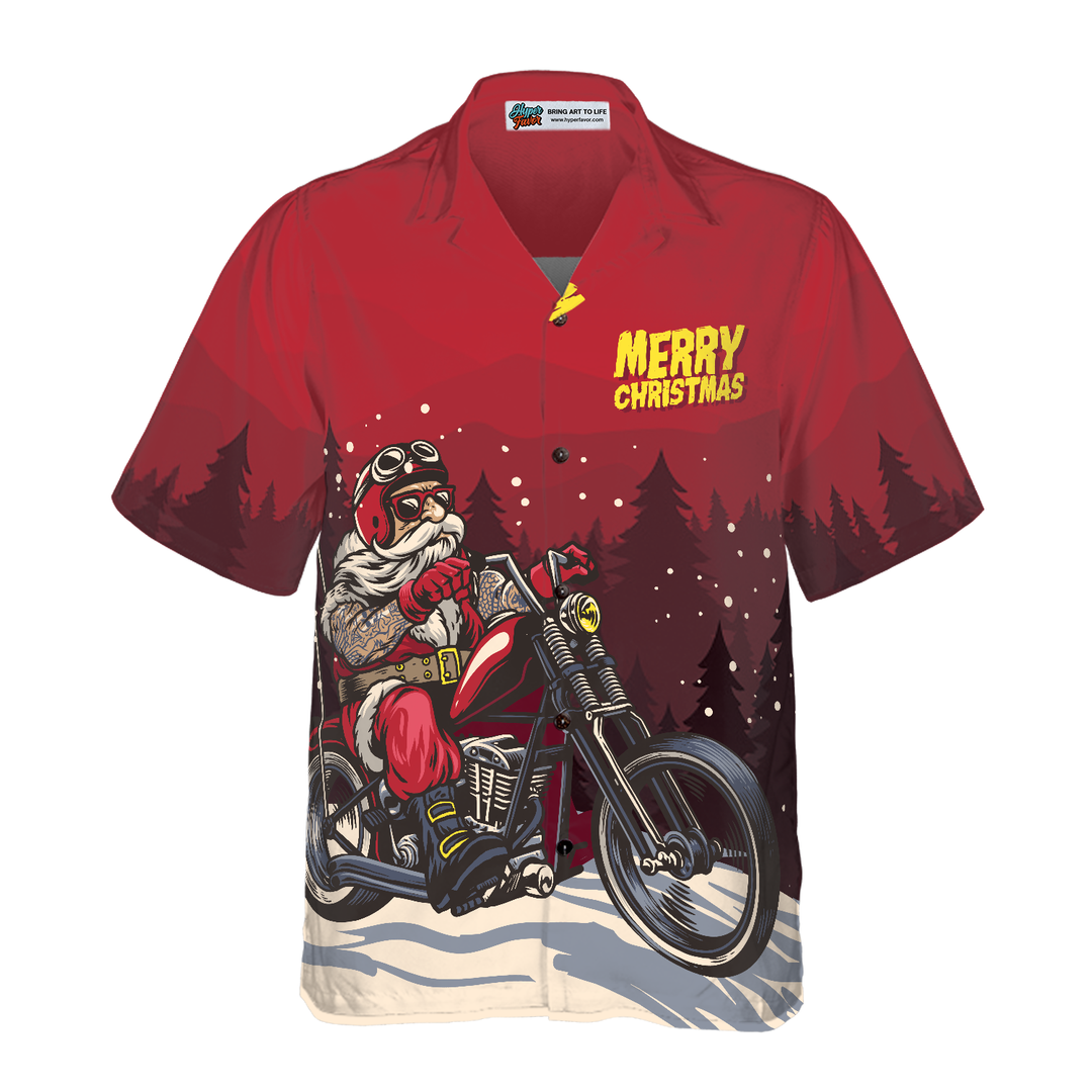 Drune | Hyperfavor Weihnachts Hawaiian Shirts, Santa Motobike Hemd Kurzarm, Weihnachtshemd Geschenkidee für Männer und Frauen