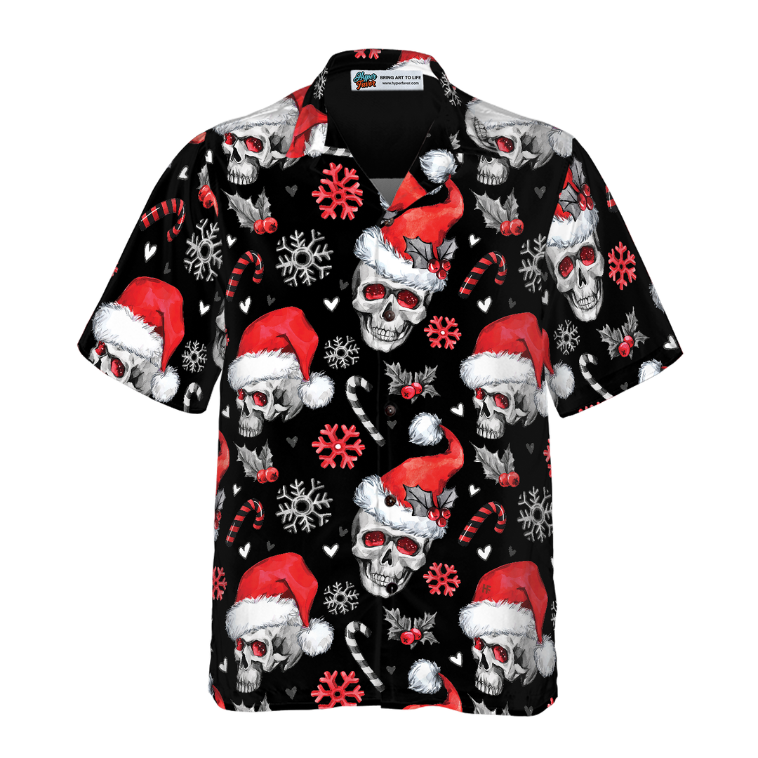 Drune | Weihnachts-Schädel mit Zuckerstangen Weihnachts-Hawaiian-Shirt, Schädel Weihnachts-Hawaiian-Shirt für Herren