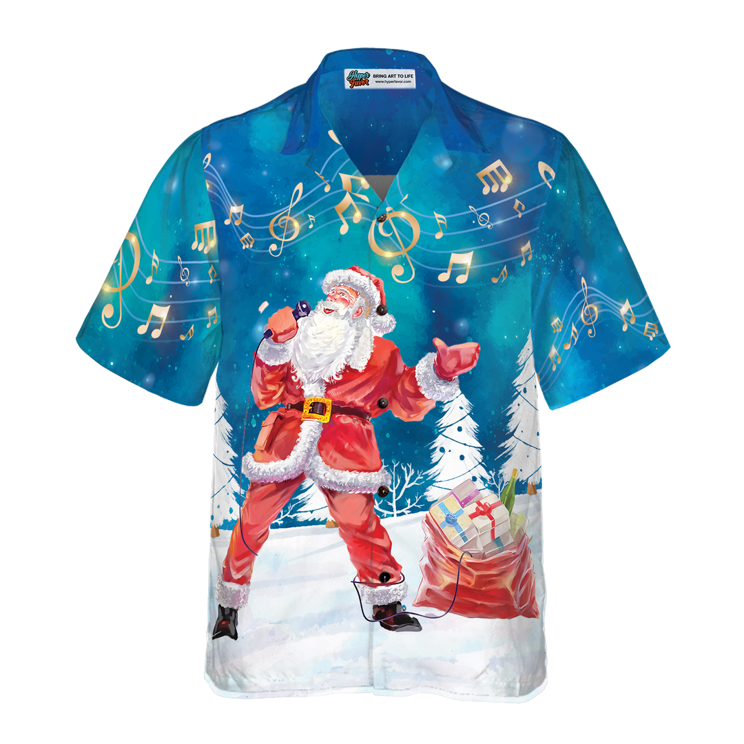 Drune | Hyperfavor Weihnachts-Hawaii-Hemden für Herren und Damen, Santa Sing Musik Hawaiian Shirt mit Knopfleiste Kurzarm