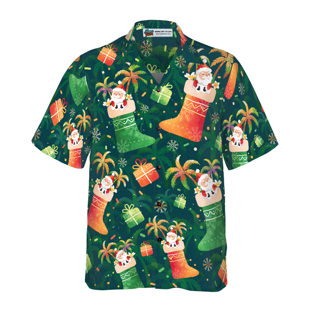 Drune | Hyperfavor Weihnachten Hawaiian Shirts, Santa Weihnachtsstrumpf Muster Shirt Kurzarm, Weihnachtshemd Geschenkidee für Männer und Frauen
