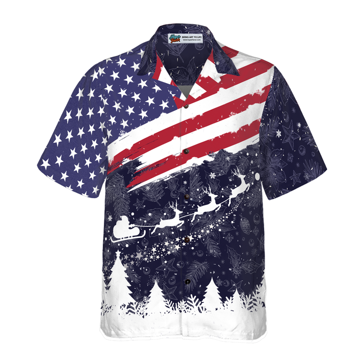 Drune | Hyperfavor Weihnachts-Hawaiianhemden, Frohe Weihnachten USA-Flaggenmuster-Shirt Kurzarm, Weihnachtshemd-Idee Geschenk für Männer und Frauen