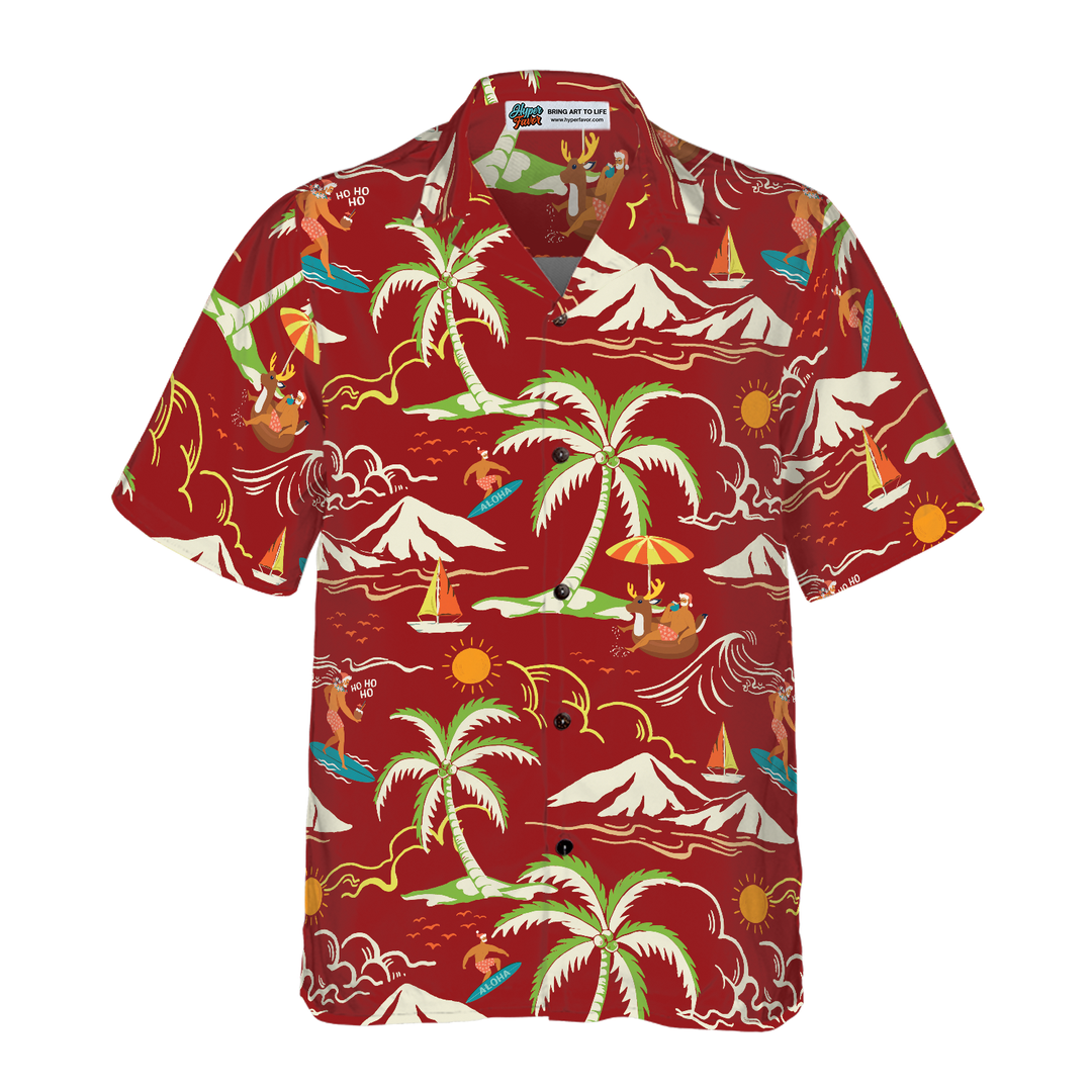 Drune | Hyperfavor Weihnachts-Hawaiian-Shirts, Santa Strand Sommer Muster 1 Shirt Kurzarm, Weihnachts-Shirt Geschenkidee für Männer und Frauen