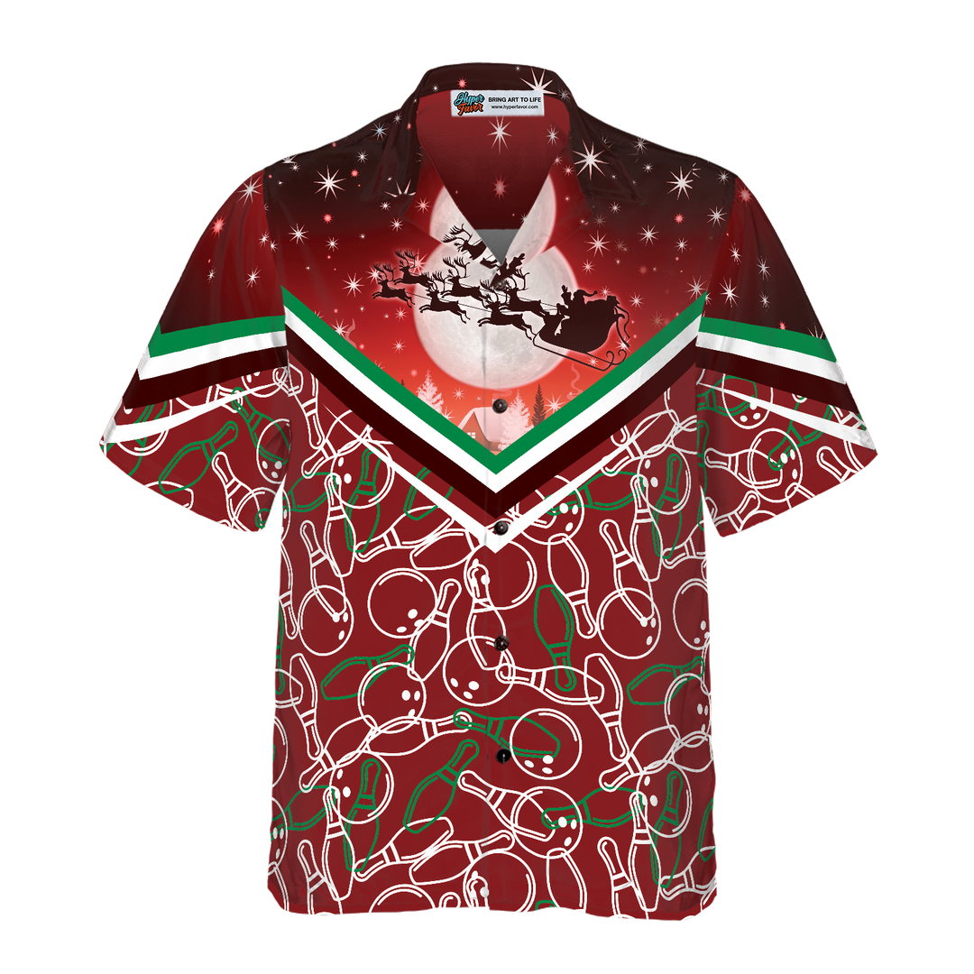 Drune | Hyperfavor Weihnachts-Hawaiian-Shirts, Weihnachtsnacht mit Bowling-Muster Shirt Kurzarm, Weihnachts-Shirt Geschenkidee für Männer und Frauen