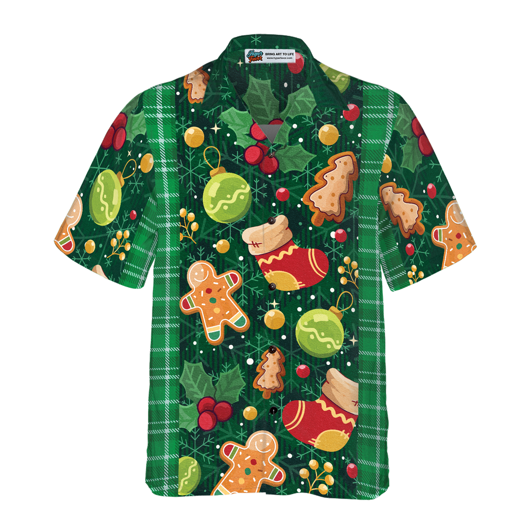 Drune | Hyperfavor Weihnachtsgrün Plaid Muster Hawaiian Shirt, Weihnachtshemden Kurzarm Button-Down Shirt für Männer und Frauen