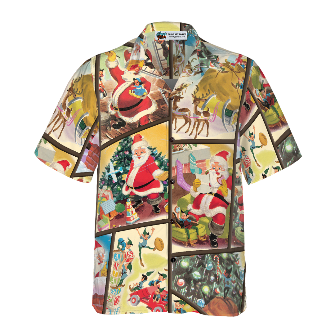 Drune | Hyperfavor Weihnachten Hawaiian Shirts für Herren und Damen, Santa Elf Geschenk Hawaiian Shirt Knopfleiste Kurzarm