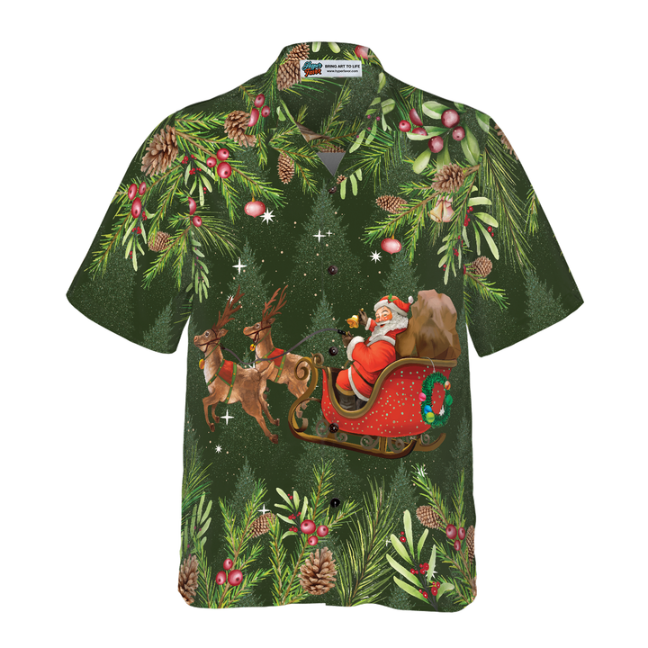Drune | Hyperfavor Santa Santa Reitender Schlitten 1 Muster Hawaiian-Shirt, Weihnachtshemden Kurzarm Button-Down-Shirt für Männer und Frauen