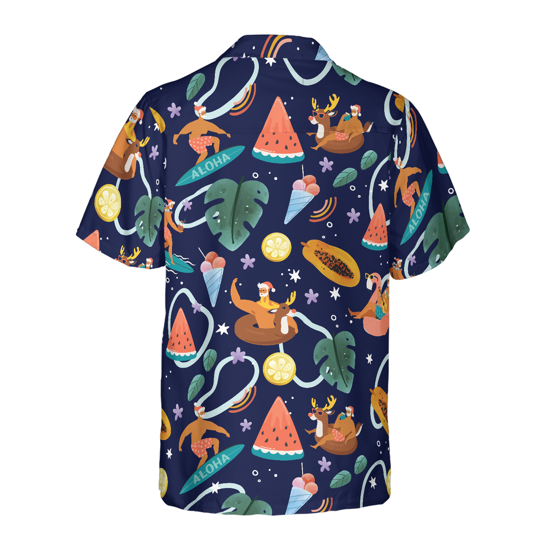 Drune | Hyperfavor Santa Beach 1 Muster Hawaiian Shirt, Weihnachtshemden Kurzarm Button-Down-Shirt für Männer und Frauen