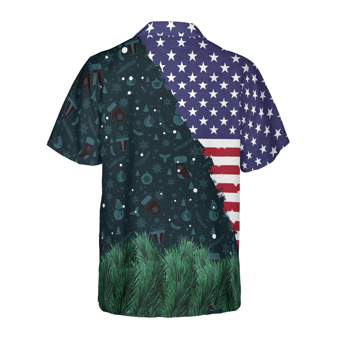 Drune | Hyperfavor Weihnachten Hawaiian Shirts, Santa USA Flaggenmuster Hemd Kurzarm, Weihnachtshemd Geschenkidee Für Männer Und Frauen