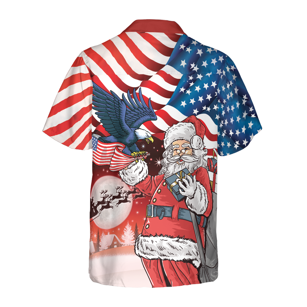 Drune | Adler, der auf Santas Hand mit amerikanischer Flagge sitzt, Hawaiiansches Hemd, Weihnachtshemden-Idee Geschenk für Männer und Frauen