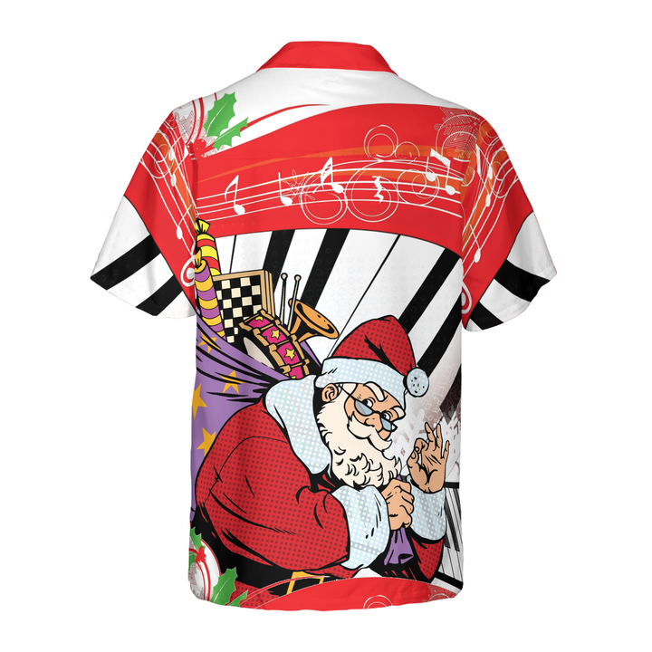 Drune | Hyperfavor Weihnachten Hawaiian Shirts, Weihnachtsmann Mit Klavier Hintergrund Kurzarmshirt, Weihnachtshemden Geschenkidee Für Männer Und Frauen