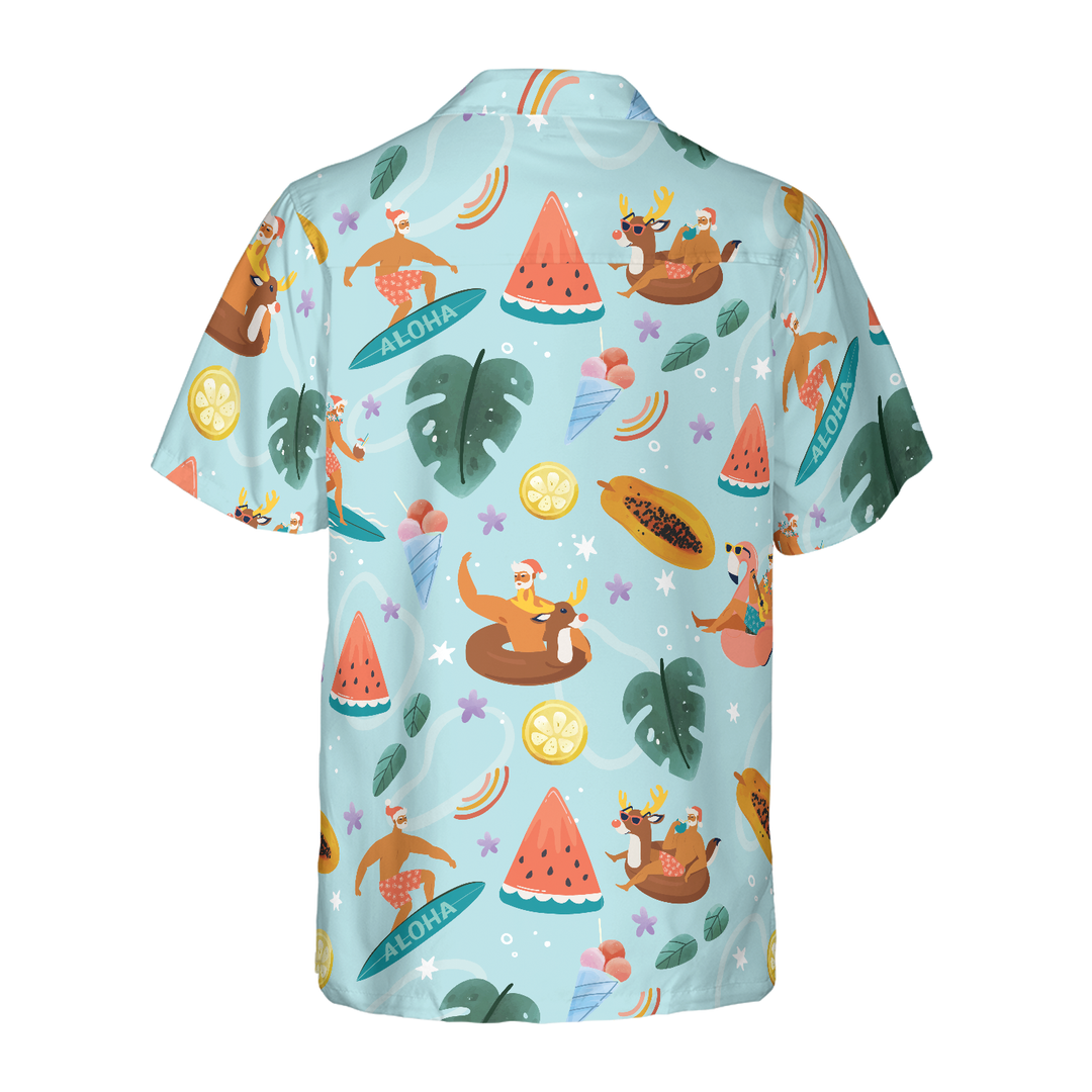Drune | Hyperfavor Santa Beach 2 Muster Hawaiihemd, Weihnachtshemden Kurzarm Button-Down-Hemd für Männer und Frauen