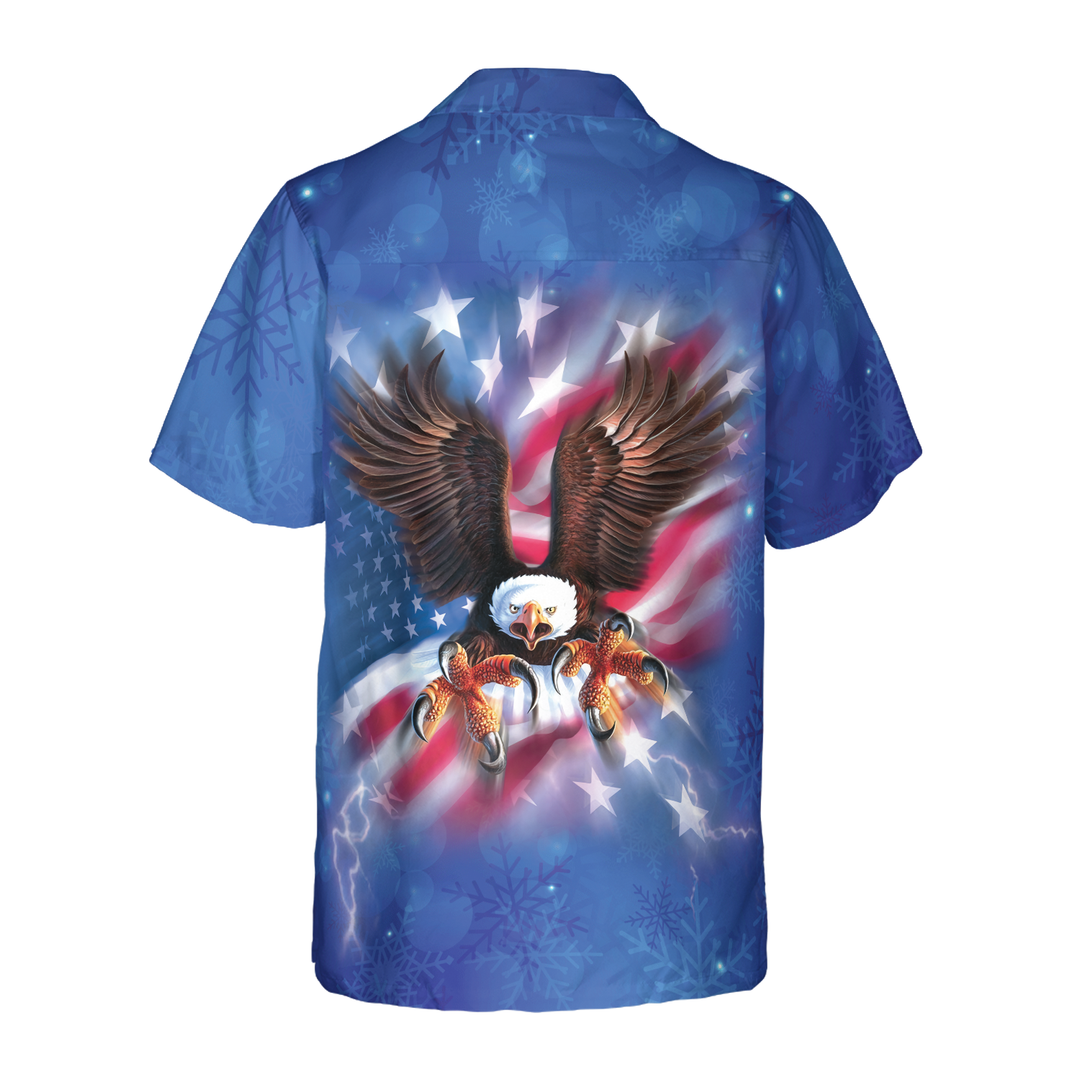 Drune | Hyperfavor Weihnachts-Hawaiian-Shirts für Männer und Frauen, Adler fliegt mit amerikanischer Flagge Hawaiian Shirt Button-Down-Shirt Kurzarm