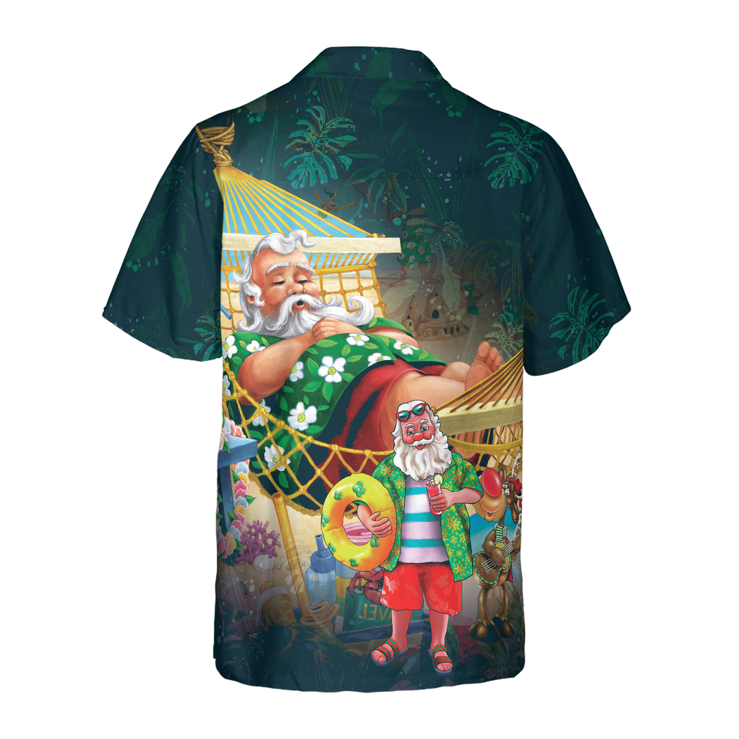 Drune | Hyperfavor Weihnachts-Hawaiian-Shirts, Weihnachtsmann am Strand Kurzarmhemd, Weihnachtshemd Geschenkidee für Männer und Frauen