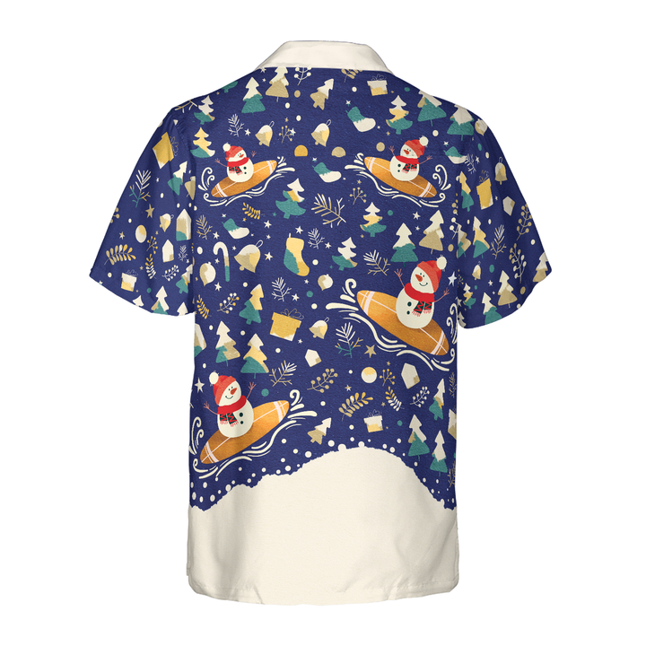 Drune | Hyperfavor Weihnachten Schneemann Surfen Hawaiian Hemd, Weihnachtshemden Kurzarm Button-Down-Hemd für Männer und Frauen