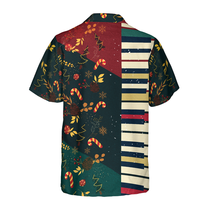 Drune | Hyperfavor Weihnachtsmuster mit Klavier Hawaii-Hemd, Weihnachtshemden Kurzarm Button-Down-Hemd für Männer und Frauen