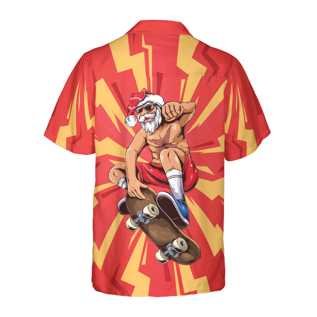Drune | Hyperfavor Weihnachten Hawaiian-Shirts für Männer und Frauen, Santa Skateboarder Hawaiian-Shirt Kurzarm Hemd