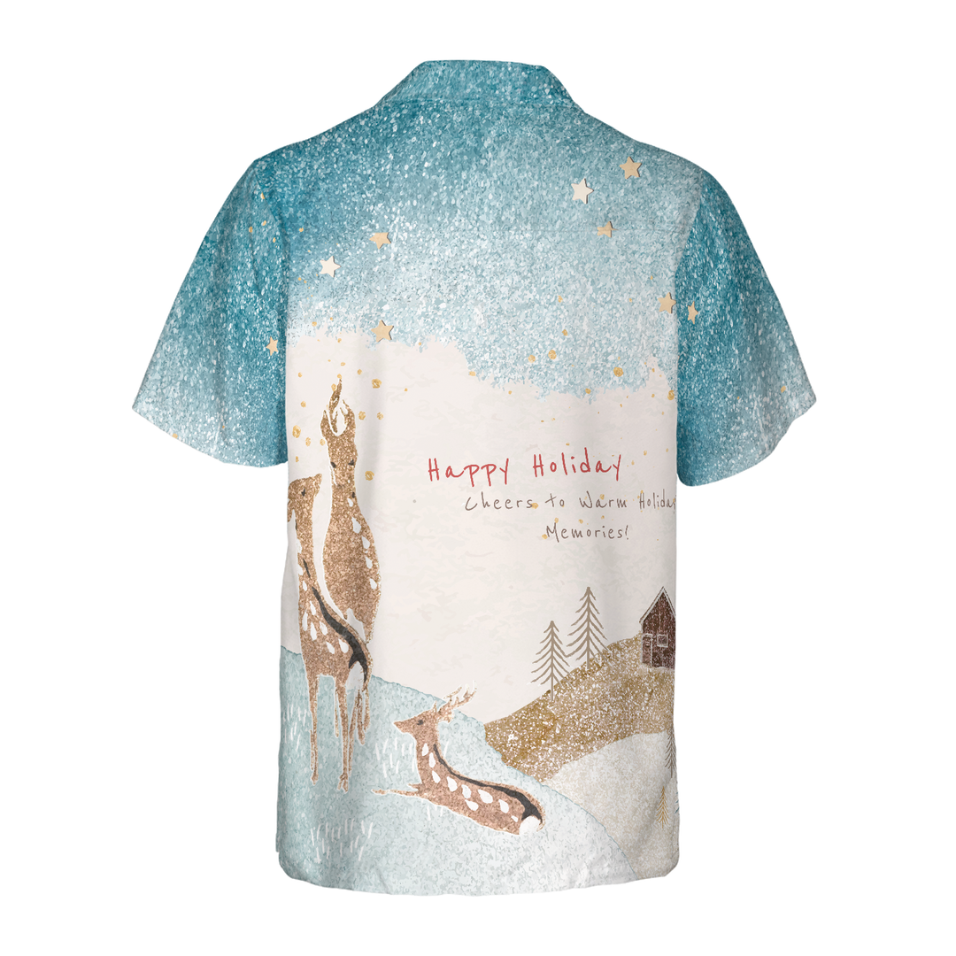 Drune | Hyperfavor Rentier Schnee Licht Hawaiian-Shirt, Weihnachtshemden Kurzarm Button-Down-Hemd für Männer und Frauen