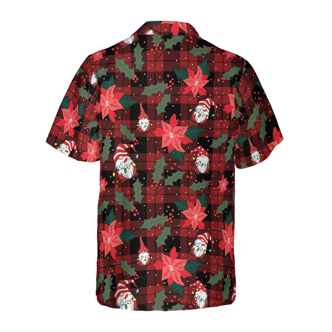 Drune | Hyperfavor Weihnachts-Hawaiianhemden, Gnome mit rotem Karomuster kurzärmliges Hemd, Weihnachtshemden Geschenkidee für Männer und Frauen