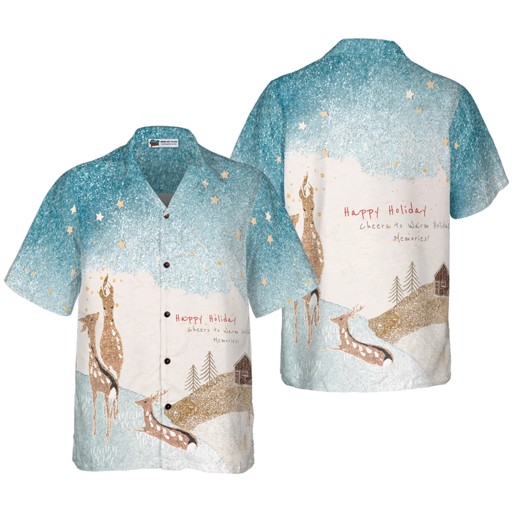 Drune | Hyperfavor Rentier Schnee Licht Hawaiian-Shirt, Weihnachtshemden Kurzarm Button-Down-Hemd für Männer und Frauen
