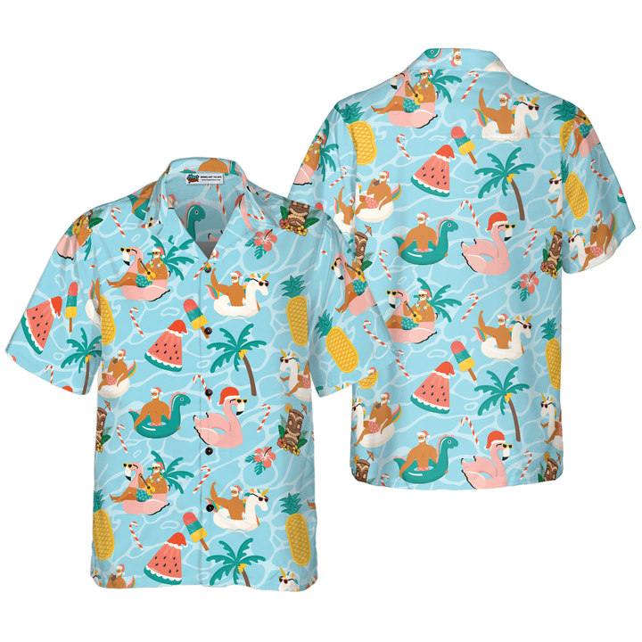 Drune | Hyperfavor Weihnachts-Hawaiian-Shirts, Santa Strand Sommerhemd Kurzarm, Weihnachtshemd Idee Geschenk für Männer und Frauen