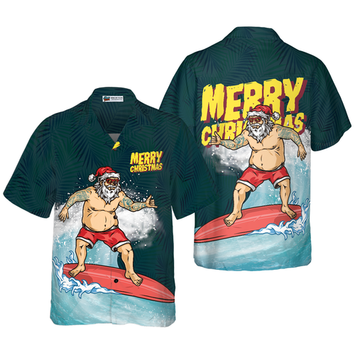 Drune | Hyperfavor Weihnachts-Hawaiianhemden, Surfender Weihnachtsmann Fröhliche Weihnachten Shirt Kurzarm, Weihnachtshemden Geschenkidee für Männer und Frauen