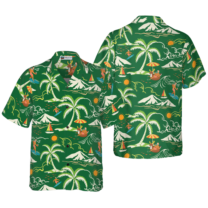 Drune | Hyperfavor Weihnachts-Hawaiian-Shirts, Santa Beach Sommermuster 2 Shirt Kurzarm, Weihnachtshemd Geschenkidee für Männer und Frauen