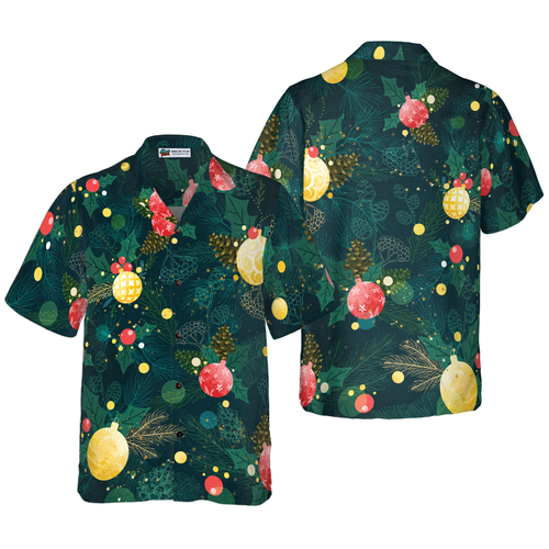 Drune | Hyperfavor Weihnachts-Hawaiianhemden, Weihnachtsbaumornament-Musterhemd Kurzarm, Weihnachtshemd Geschenkidee für Männer und Frauen