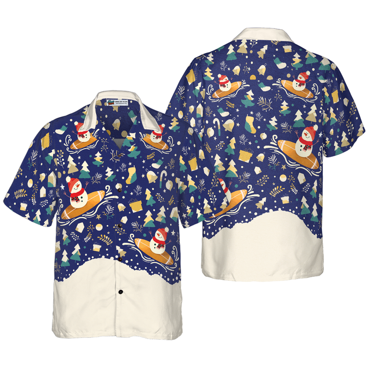 Drune | Hyperfavor Weihnachten Schneemann Surfen Hawaiian Hemd, Weihnachtshemden Kurzarm Button-Down-Hemd für Männer und Frauen