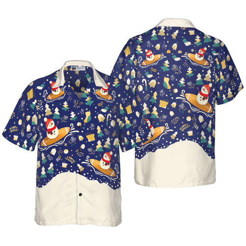Drune | Hyperfavor Weihnachten Schneemann Surfen Hawaiian Hemd, Weihnachtshemden Kurzarm Button-Down-Hemd für Männer und Frauen