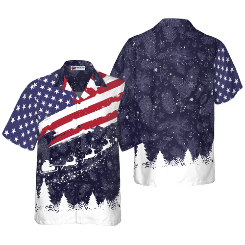 Drune | Hyperfavor Weihnachts-Hawaiianhemden, Frohe Weihnachten USA-Flaggenmuster-Shirt Kurzarm, Weihnachtshemd-Idee Geschenk für Männer und Frauen