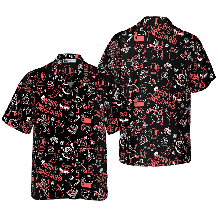 Drune | Hyperfavor Weihnachts-Hawaiianhemden, Weihnachts-Linienmuster-Hemd Kurzarm, Weihnachtshemd Geschenkidee für Männer und Frauen