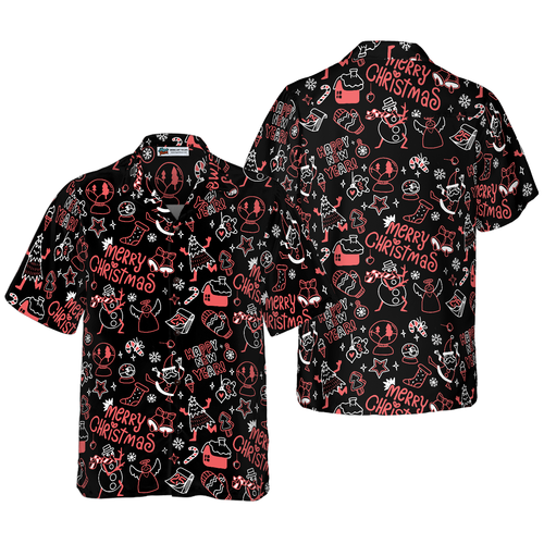 Drune | Hyperfavor Weihnachts-Hawaiianhemden, Weihnachts-Linienmuster-Hemd Kurzarm, Weihnachtshemd Geschenkidee für Männer und Frauen