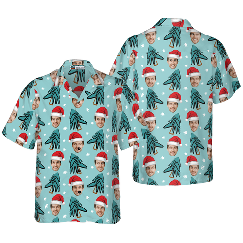 Drune | Lustiges benutzerdefiniertes Gesicht Weihnachtsbaum benutzerdefiniertes Hawaiian Shirt