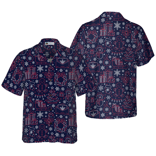 Drune | Hawaiian Hemden, Weihnachtslinienmuster Shirt Kurzarm, Weihnachtshemd Geschenkidee für Männer und Frauen