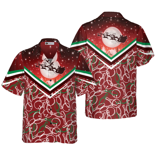 Drune | Hyperfavor Weihnachts-Hawaiian-Shirts, Weihnachtsnacht mit Bowling-Muster Shirt Kurzarm, Weihnachts-Shirt Geschenkidee für Männer und Frauen