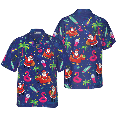Drune | Hyperfavor Weihnachts-Hawaiian-Shirts, Santa Flamingo tropisches Mustershirt Kurzarm, Weihnachtshemd Geschenkidee für Männer und Frauen