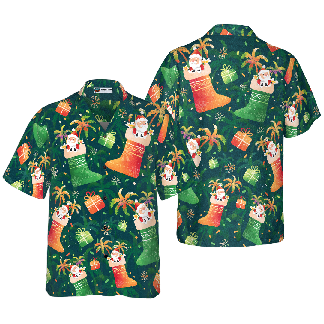 Drune | Hyperfavor Weihnachten Hawaiian Shirts, Santa Weihnachtsstrumpf Muster Shirt Kurzarm, Weihnachtshemd Geschenkidee für Männer und Frauen