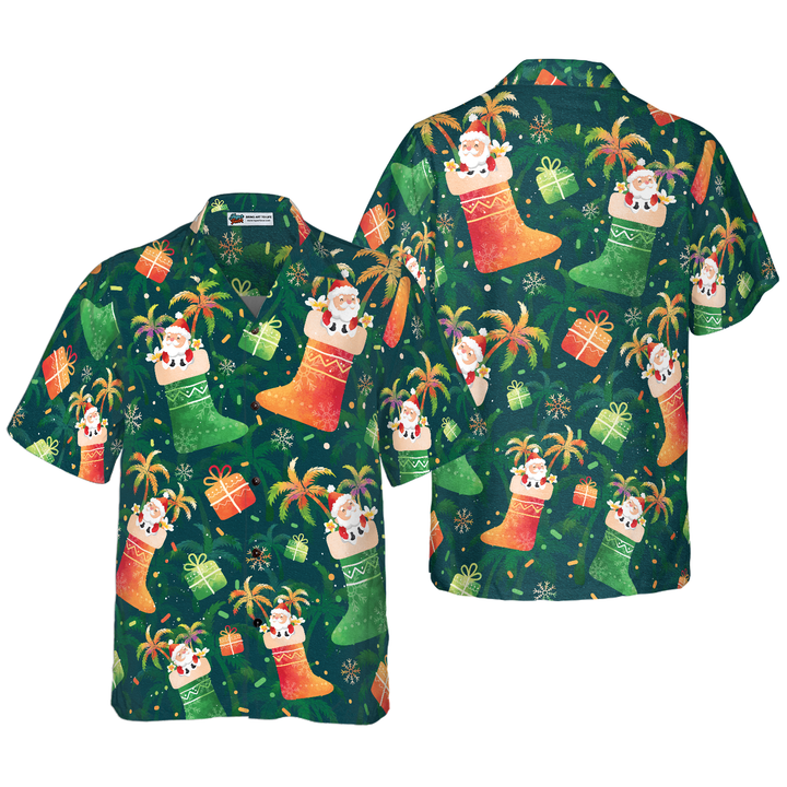 Drune | Hyperfavor Weihnachten Hawaiian Shirts, Santa Weihnachtsstrumpf Muster Shirt Kurzarm, Weihnachtshemd Geschenkidee für Männer und Frauen