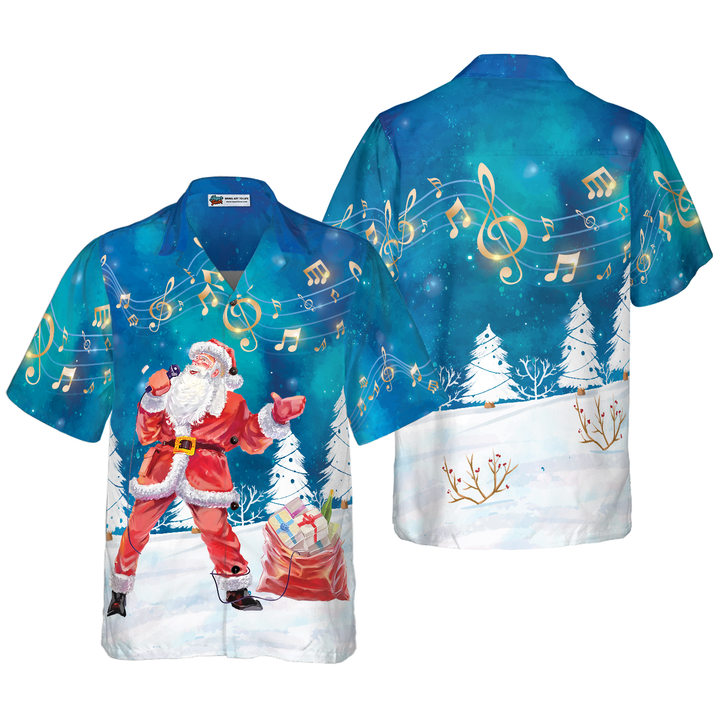 Drune | Hyperfavor Weihnachts-Hawaii-Hemden für Herren und Damen, Santa Sing Musik Hawaiian Shirt mit Knopfleiste Kurzarm