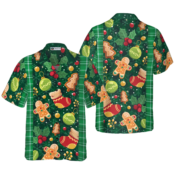 Drune | Hyperfavor Weihnachtsgrün Plaid Muster Hawaiian Shirt, Weihnachtshemden Kurzarm Button-Down Shirt für Männer und Frauen