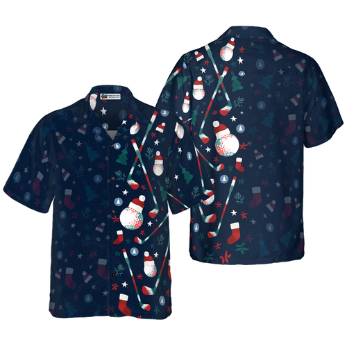 Drune | Hyperfavor Weihnachts-Golfmuster Hawaiian Shirt, Weihnachtshemden Kurzarm Button-Down Hemd für Männer und Frauen