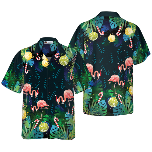 Drune | Hyperfavor Weihnachts Hawaiian Shirts für Männer und Frauen, Weihnachts Flamingo Tropical Hawaiian Shirt Knopfleiste Kurzarm